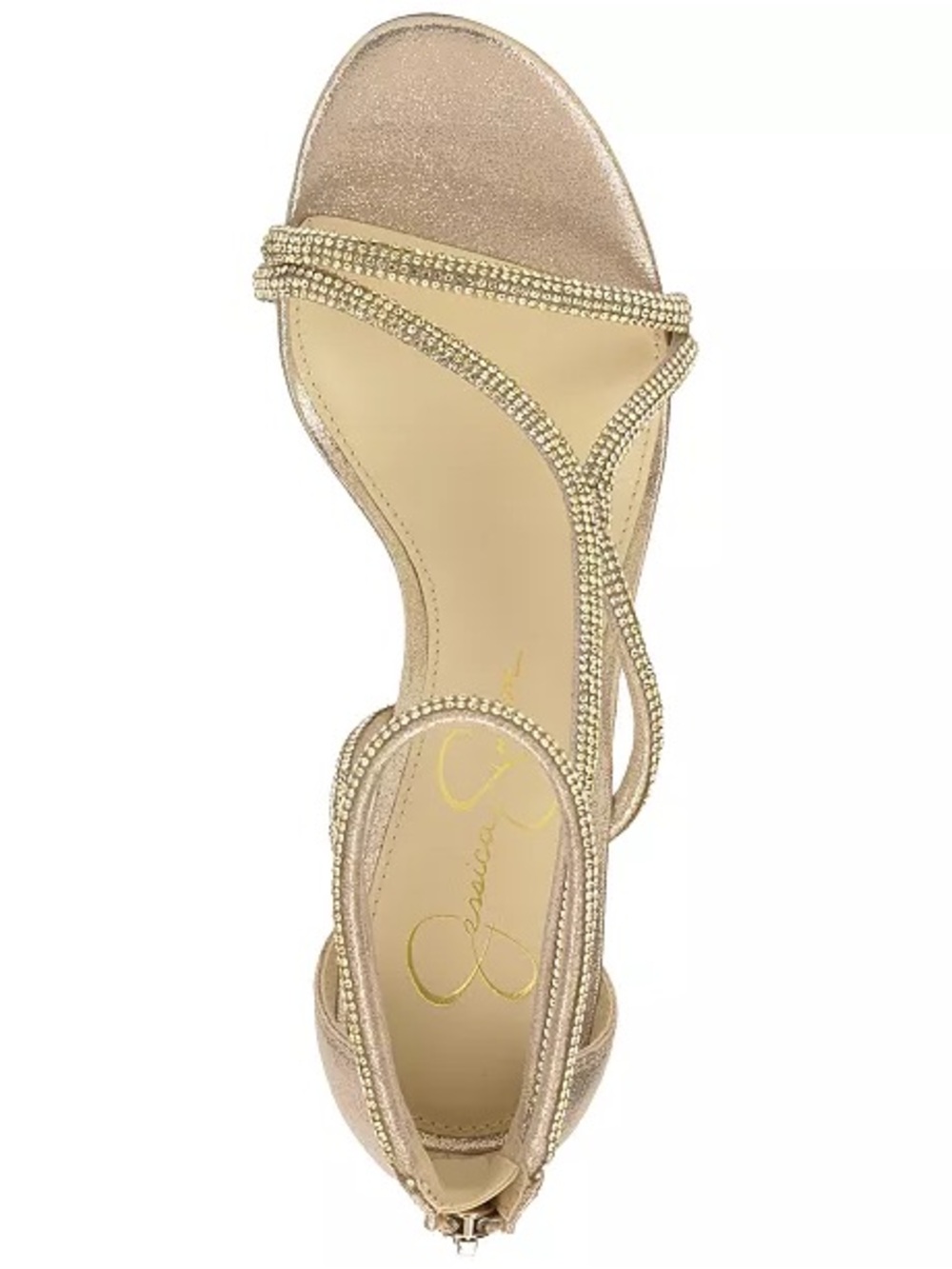 Jessica Simpson Metallic Gold Rhinestone Block Heel Sandals - Picture 4 of 11
